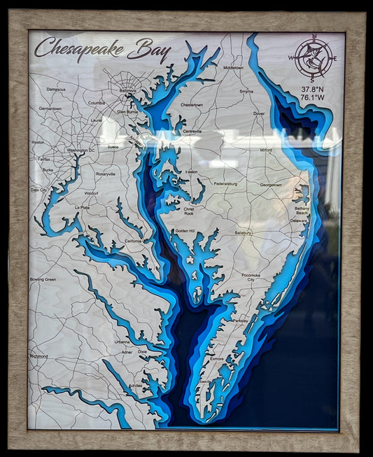 Chesapeake Bay Multi Layered Water Depth Map 11x13